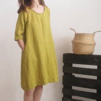 Robe trapèze en lin à ceinture JAPURA