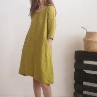 Robe trapèze en lin à ceinture JAPURA