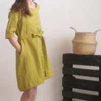 Robe trapèze en lin à ceinture JAPURA