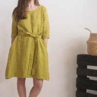 Robe trapèze en lin à ceinture JAPURA