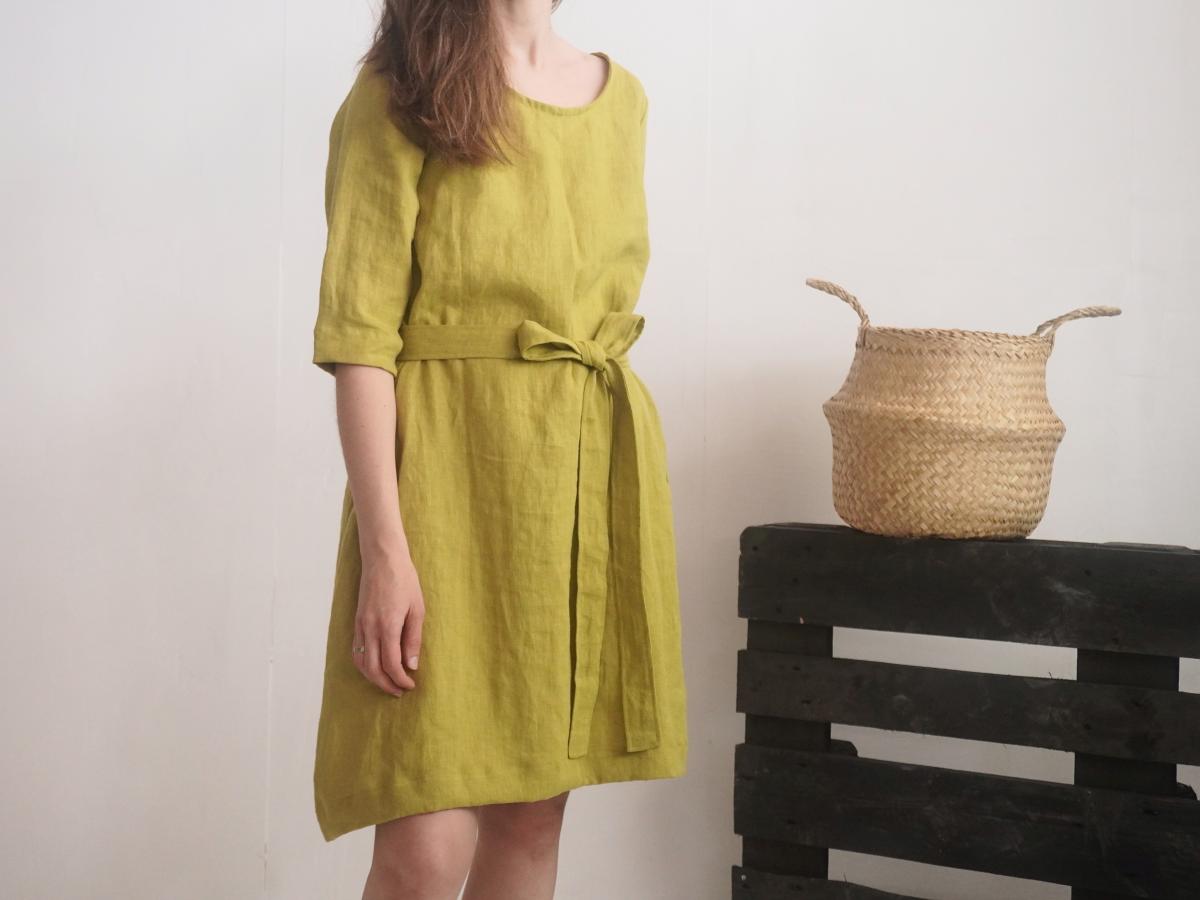 Robe trapèze en lin à ceinture JAPURA
