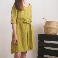 Robe trapèze en lin à ceinture JAPURA