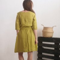 Robe trapèze en lin à ceinture JAPURA