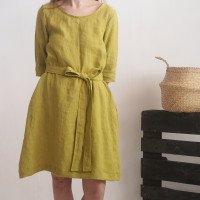 Robe trapèze en lin à ceinture JAPURA