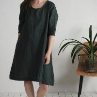 Robe trapèze en lin à ceinture JAPURA