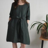 Robe trapèze en lin à ceinture JAPURA