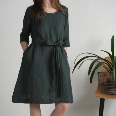 Robe trapèze en lin à ceinture JAPURA