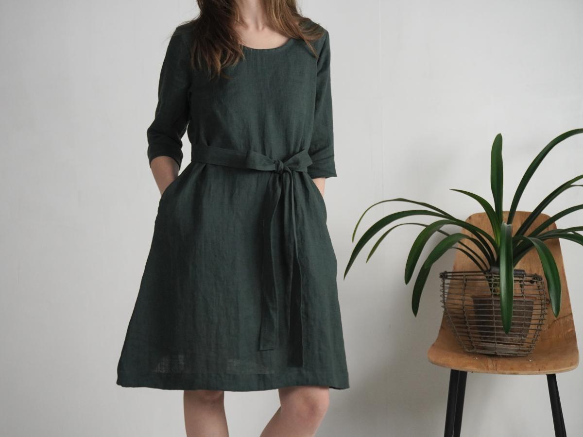 Robe trapèze en lin à ceinture JAPURA