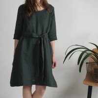 Robe trapèze en lin à ceinture JAPURA