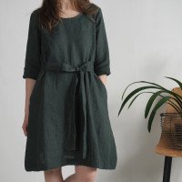 Robe trapèze en lin à ceinture JAPURA
