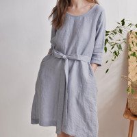 Robe trapèze en lin à ceinture JAPURA