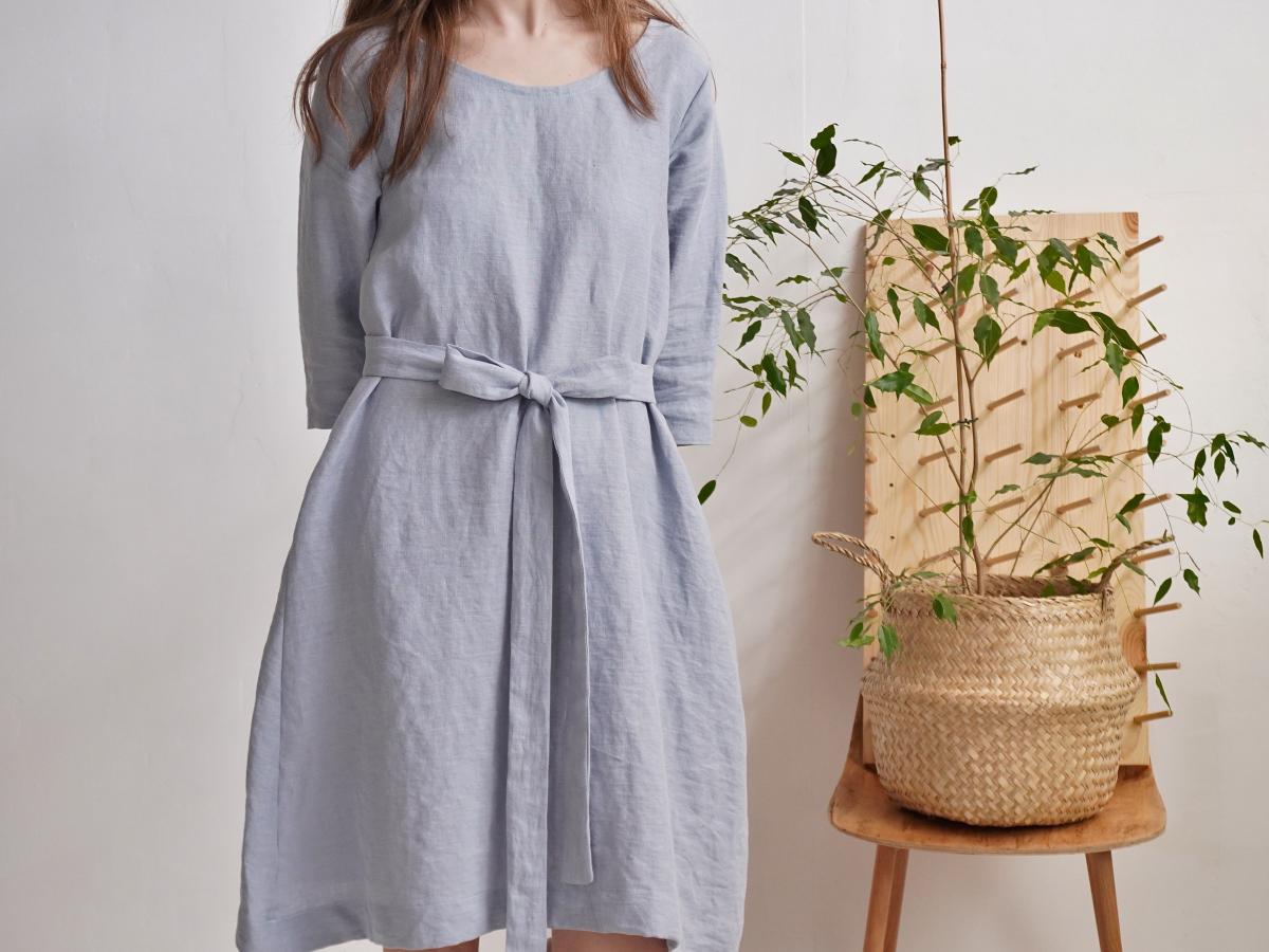 Robe trapèze en lin à ceinture JAPURA