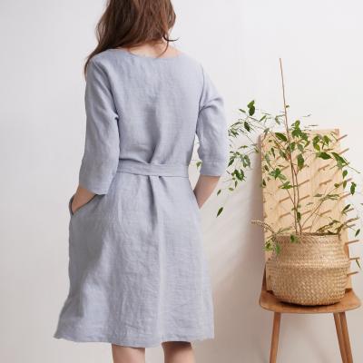 Robe trapèze en lin à ceinture JAPURA