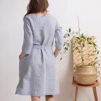 Robe trapèze en lin à ceinture JAPURA
