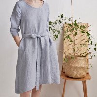 Robe trapèze en lin à ceinture JAPURA