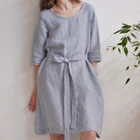 Robe trapèze en lin à ceinture JAPURA