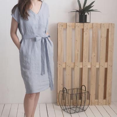 Robe en lin à col V et ceinture DARLING