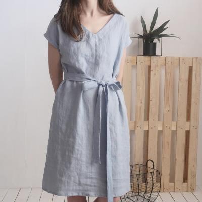 Robe en lin à col V et ceinture DARLING