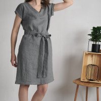 Robe en lin à col V et ceinture DARLING