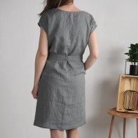 Robe en lin à col V et ceinture DARLING