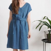 Robe en lin à col V et ceinture DARLING