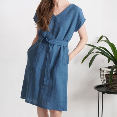 Robe en lin à col V et ceinture DARLING