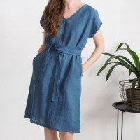 Robe en lin à col V et ceinture DARLING