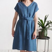 Robe en lin à col V et ceinture DARLING