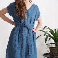 Robe en lin à col V et ceinture DARLING