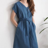 Robe en lin à col V et ceinture DARLING