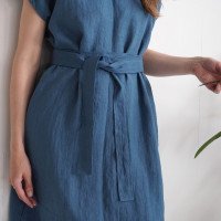 Robe en lin à col V et ceinture DARLING