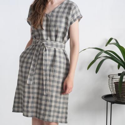 Robe en lin à col V et ceinture DARLING