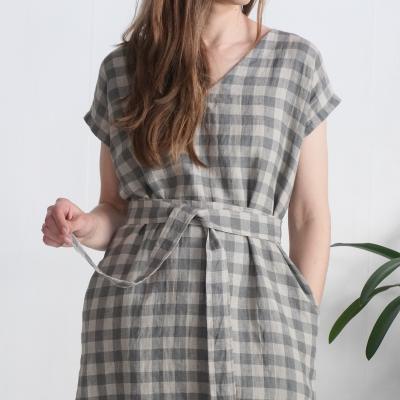 Robe en lin à col V et ceinture DARLING