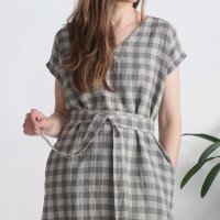 Robe en lin à col V et ceinture DARLING