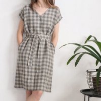 Robe en lin à col V et ceinture DARLING