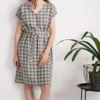 Robe en lin à col V et ceinture DARLING