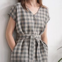 Robe en lin à col V et ceinture DARLING