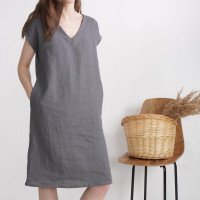 Robe en lin à col V MADEIRA
