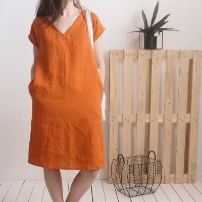 Robe en lin à col V MADEIRA