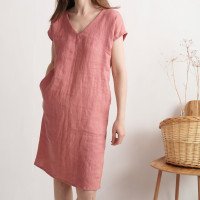Robe en lin à col V MADEIRA