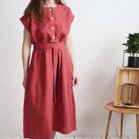 Robe chemise midi d’allaitement en lin à ceinture LIMPOPO
