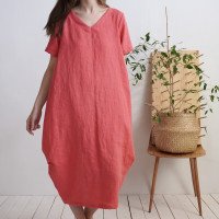 Robe boule ample en lin à col V BELAYA
