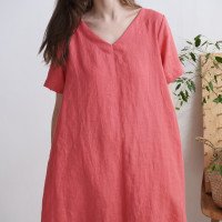 Robe boule ample en lin à col V BELAYA