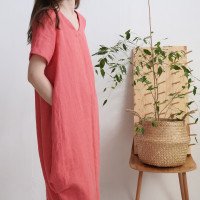 Robe boule ample en lin à col V BELAYA