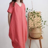 Robe boule ample en lin à col V BELAYA