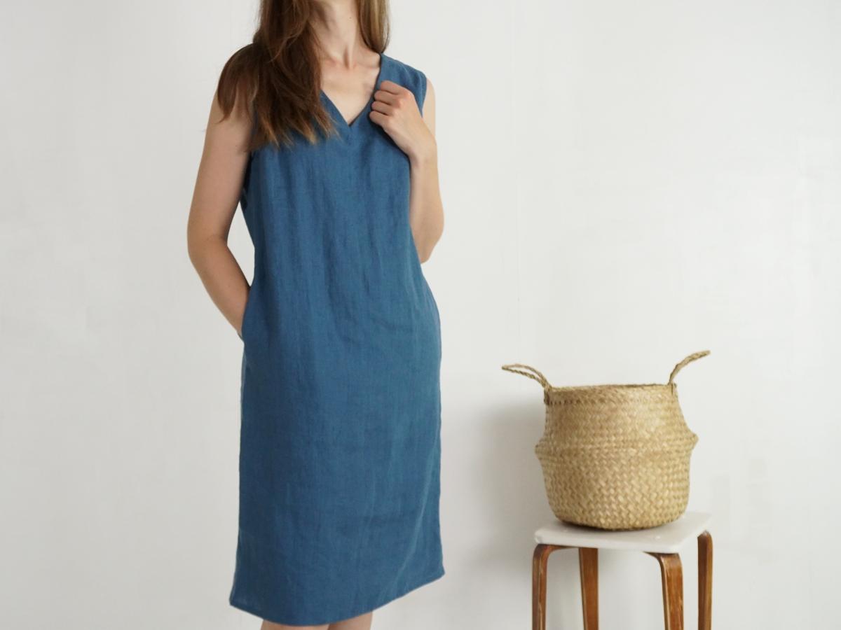 Robe midi en lin sans manches à col V JURUENA