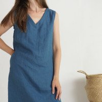 Robe midi en lin sans manches à col V JURUENA