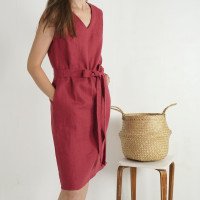 Robe en lin sans manches à col V et ceinture FRASER