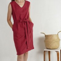 Robe en lin sans manches à col V et ceinture FRASER