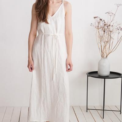 Robe longue en lin à bretelles à nouer TOCANTINS